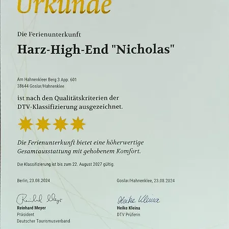 Harz High End Nicholas 4 Sterne Dtv * Goslar