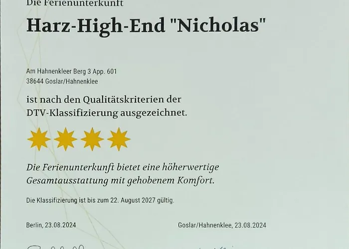 Harz High End Nicholas 4 Sterne Dtv * Goslar